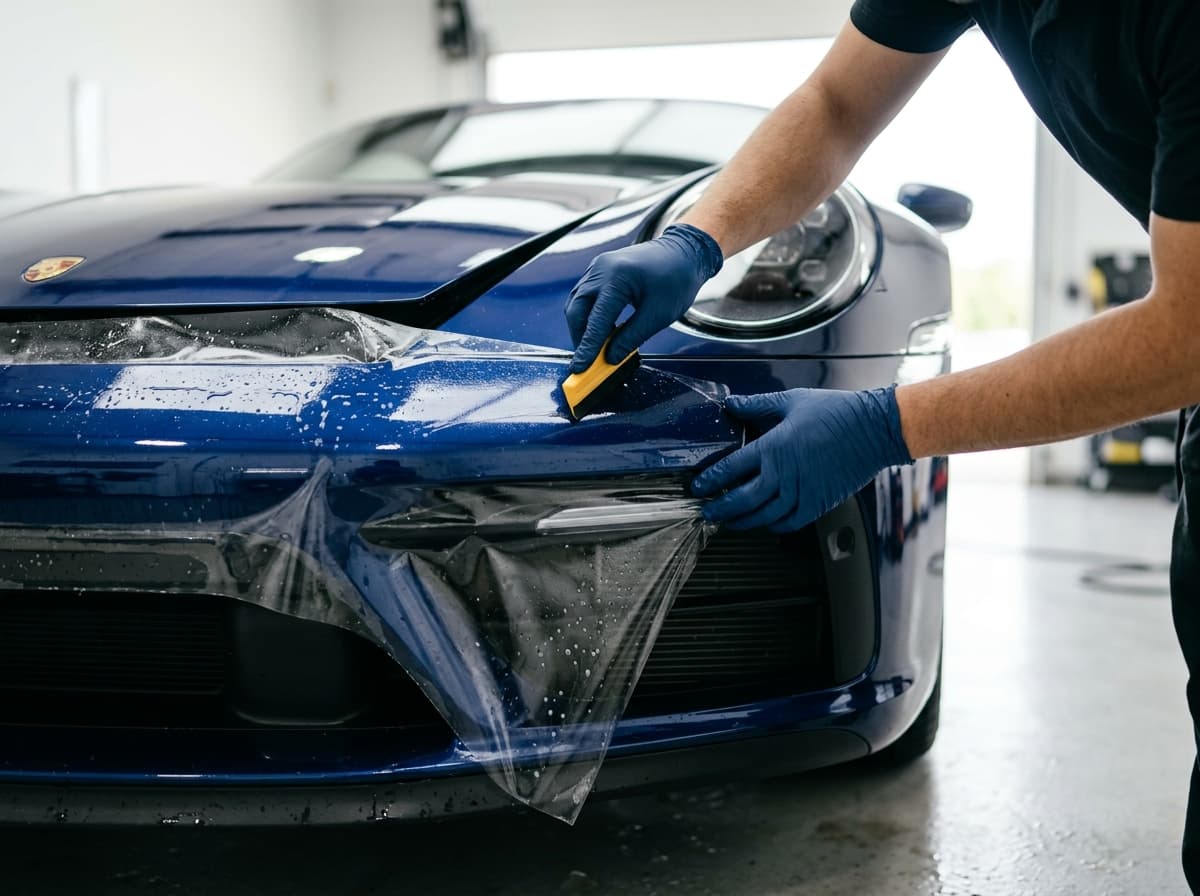 Applying paint protection film to a front bumper